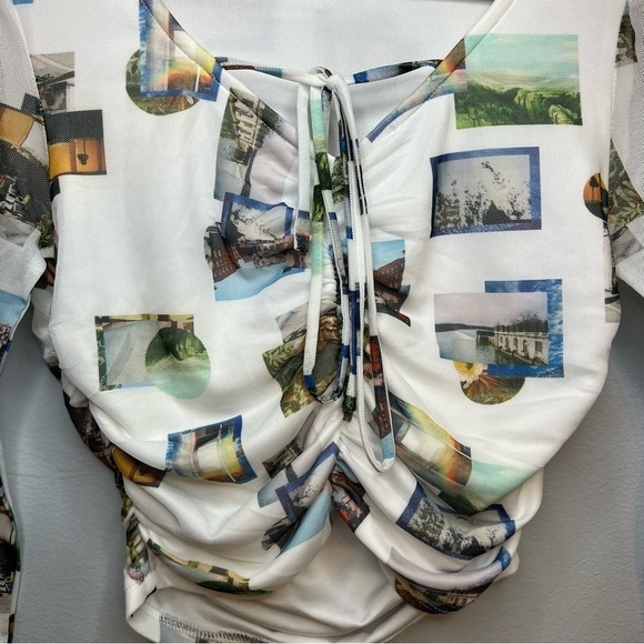 Princess Polly Picture This Top Long Sleeve Cropped Drawstrings Graphic Sz 4 - Picture 5 of 13